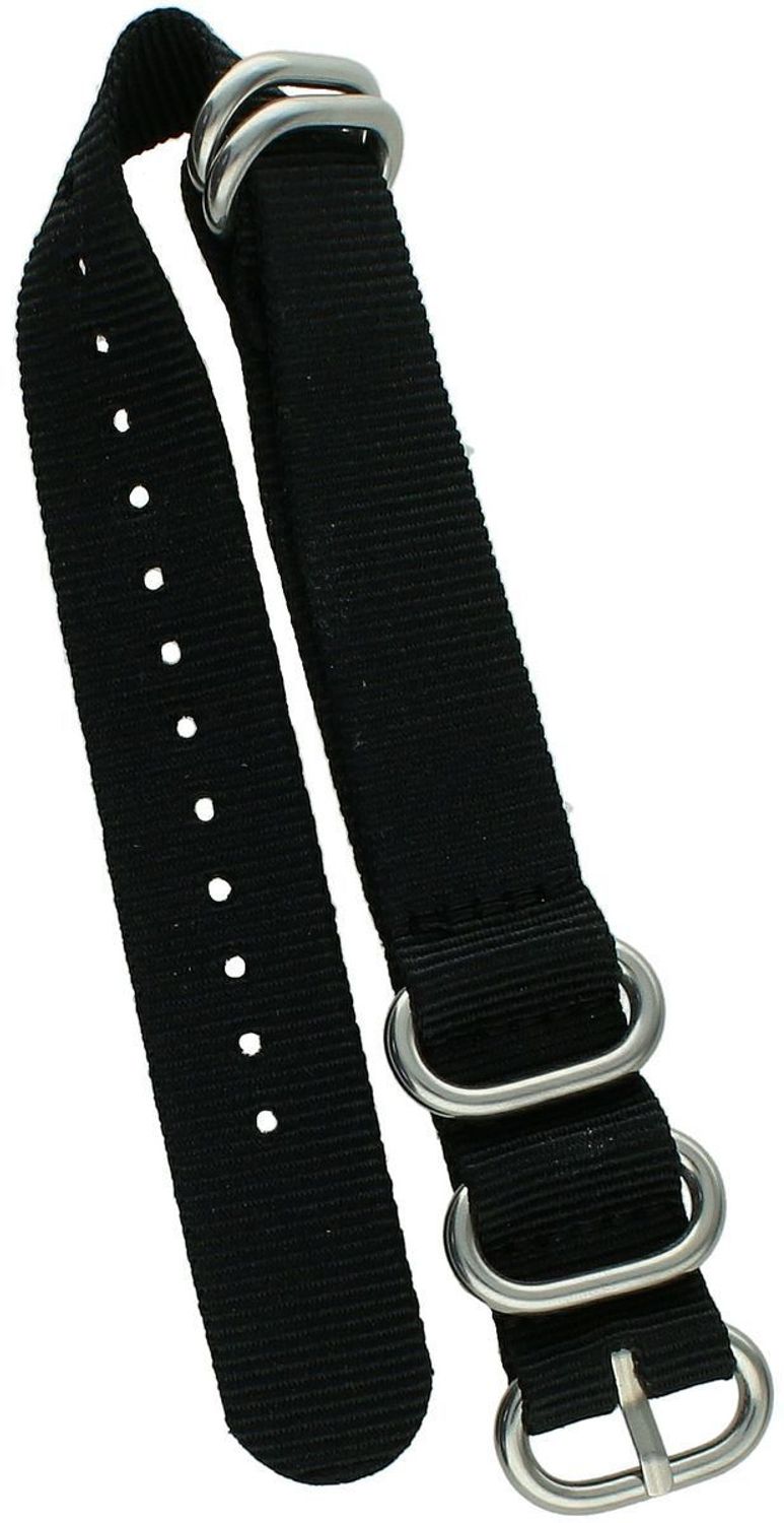 Wytrzymały pasek do zegarka NATO 032, parciany w czarnym kolorze, długość 26 cm, szerokość 18 mm, stalowa sprzączka w czarnym kolorze. Idealny do zegarków codziennych i sportowych.2.jpg